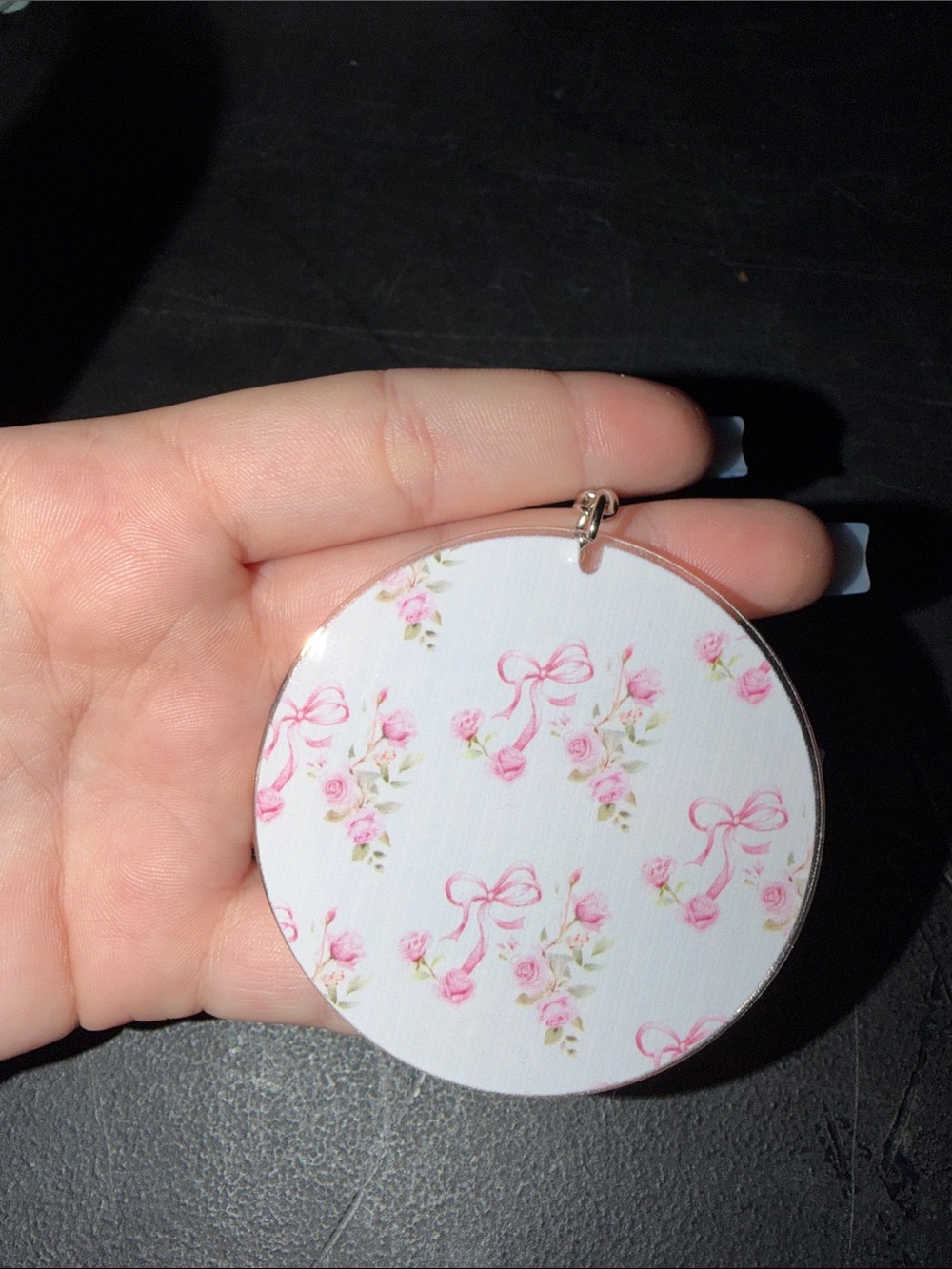 Delicate Pink Rose Bow Keychain
